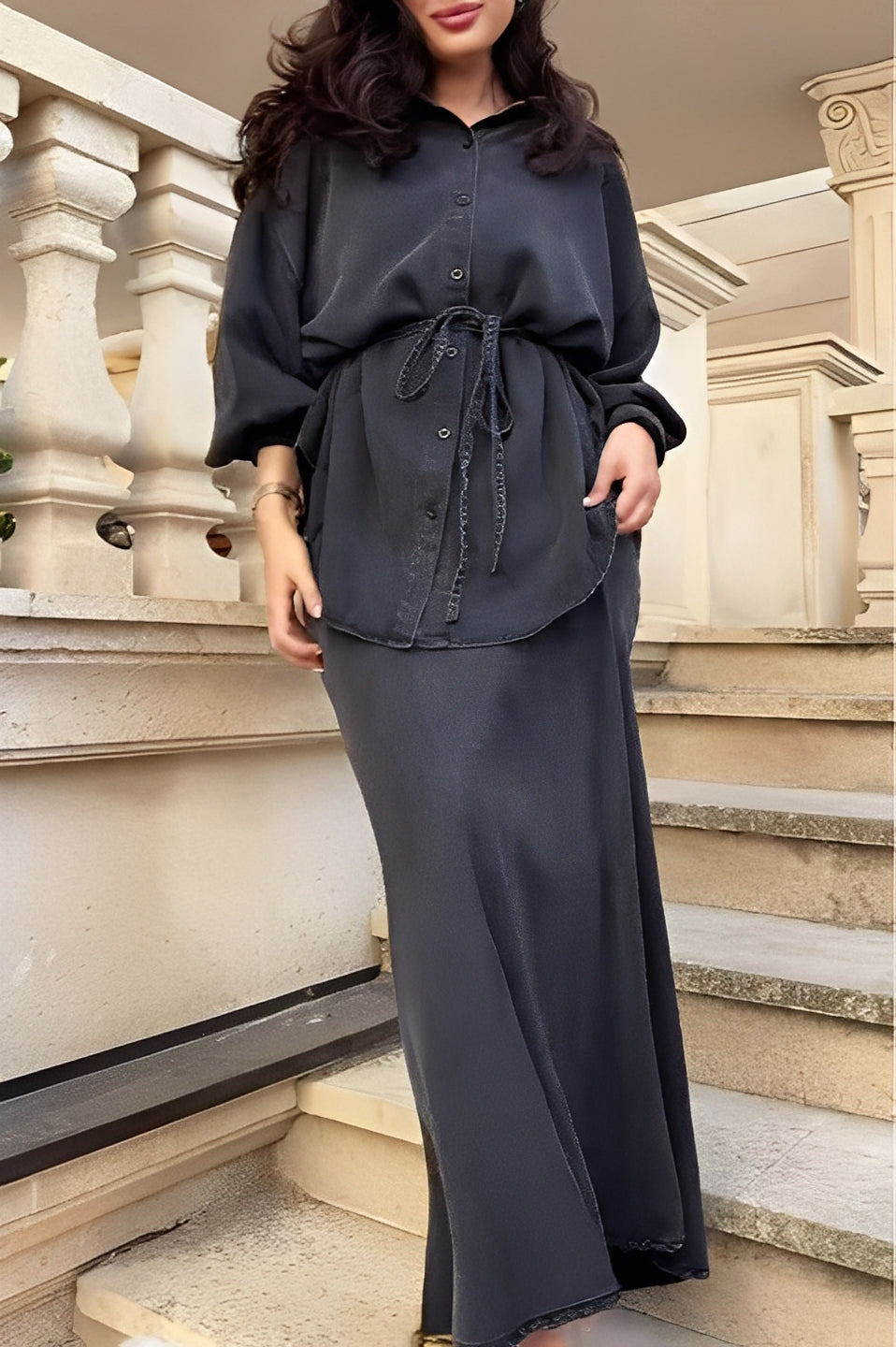 Lisa | Tie-Drawstring Shirt and Skirt Set for Women