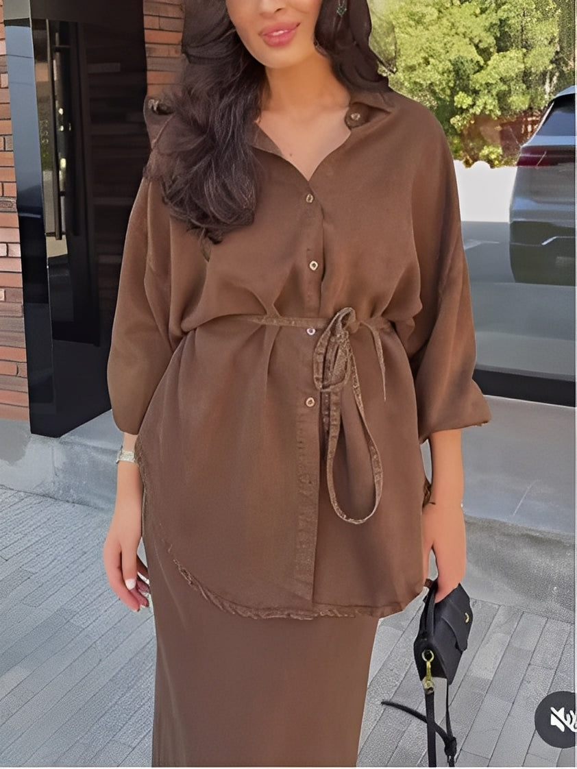 Lisa | Tie-Drawstring Shirt and Skirt Set for Women