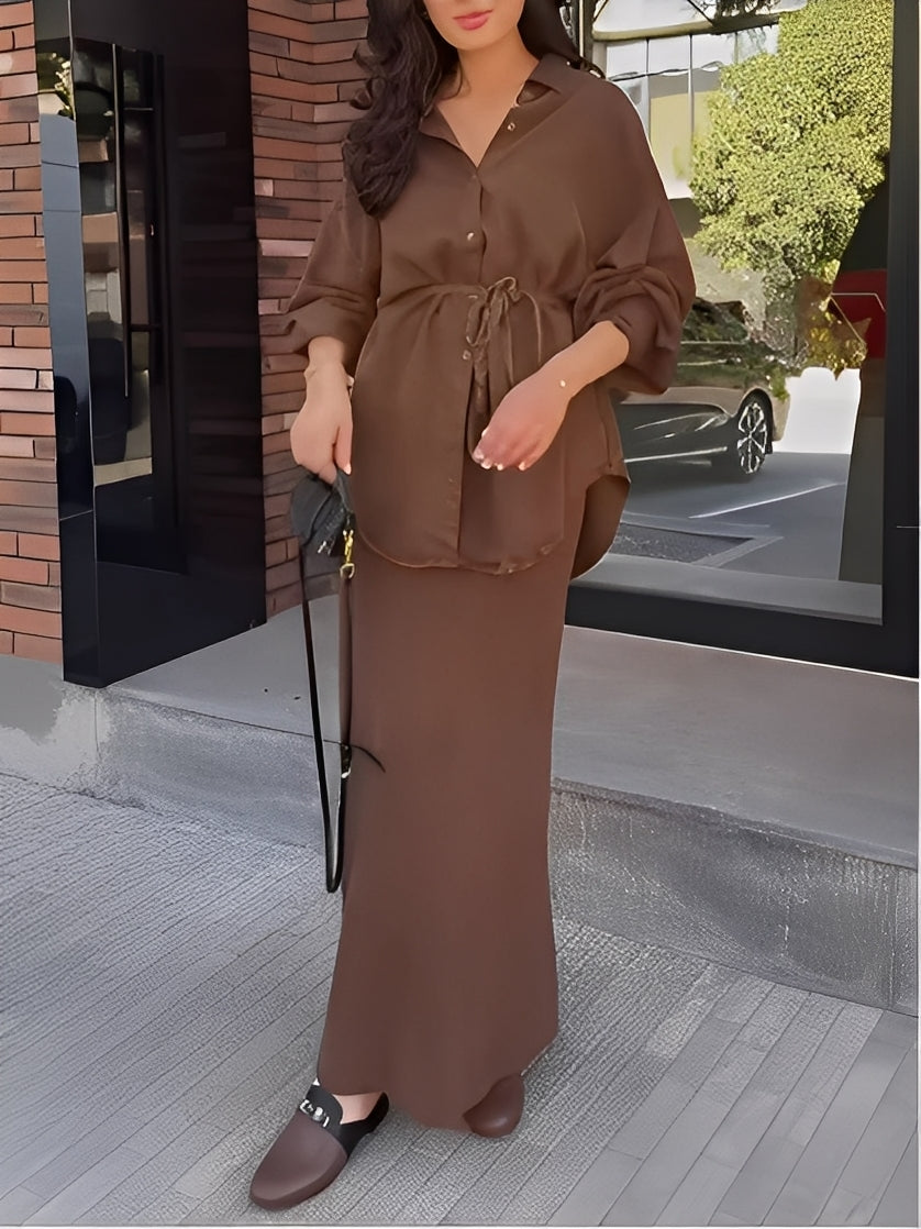 Lisa | Tie-Drawstring Shirt and Skirt Set for Women