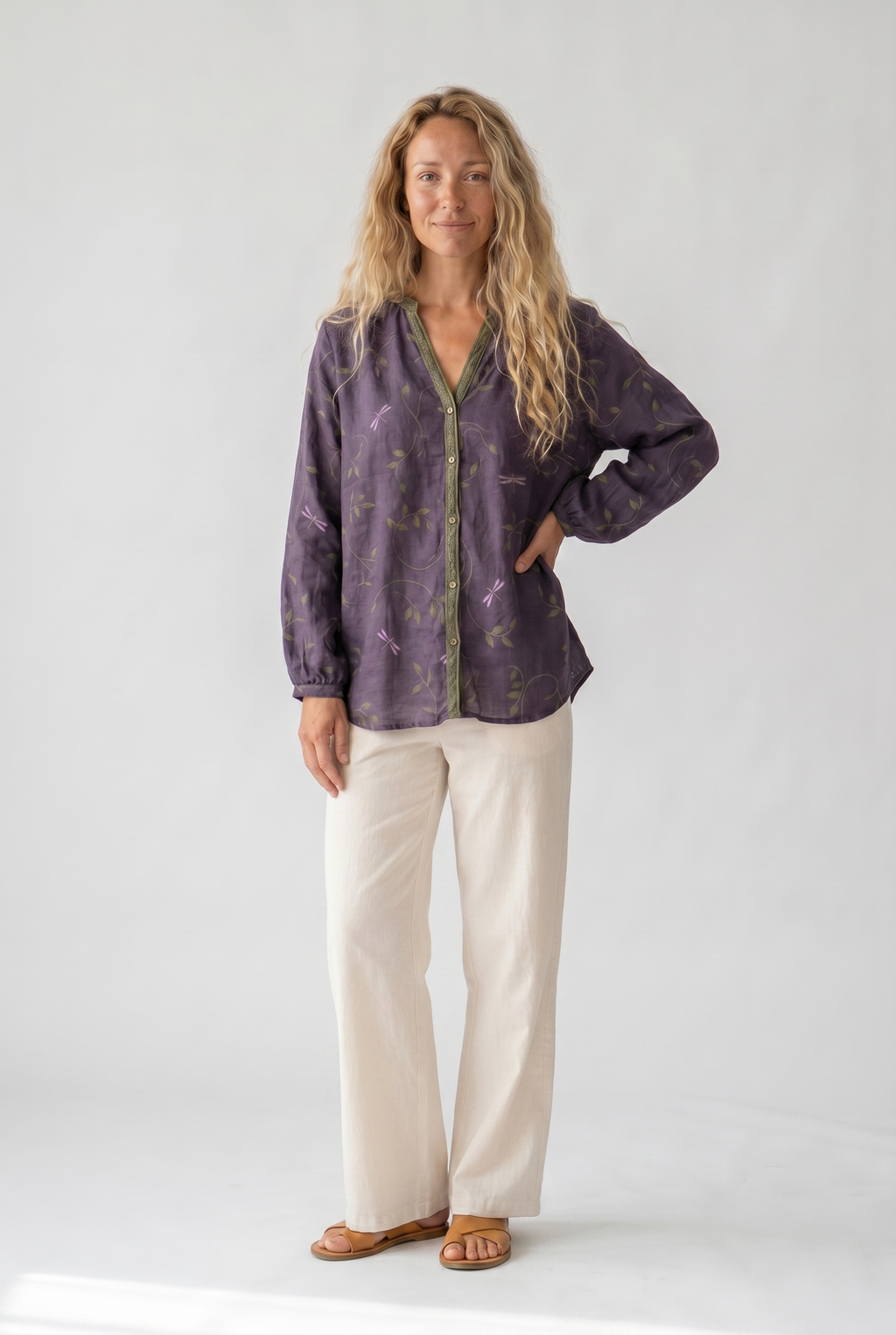 Women’s Blouse | Printed V-Neck Long Sleeve