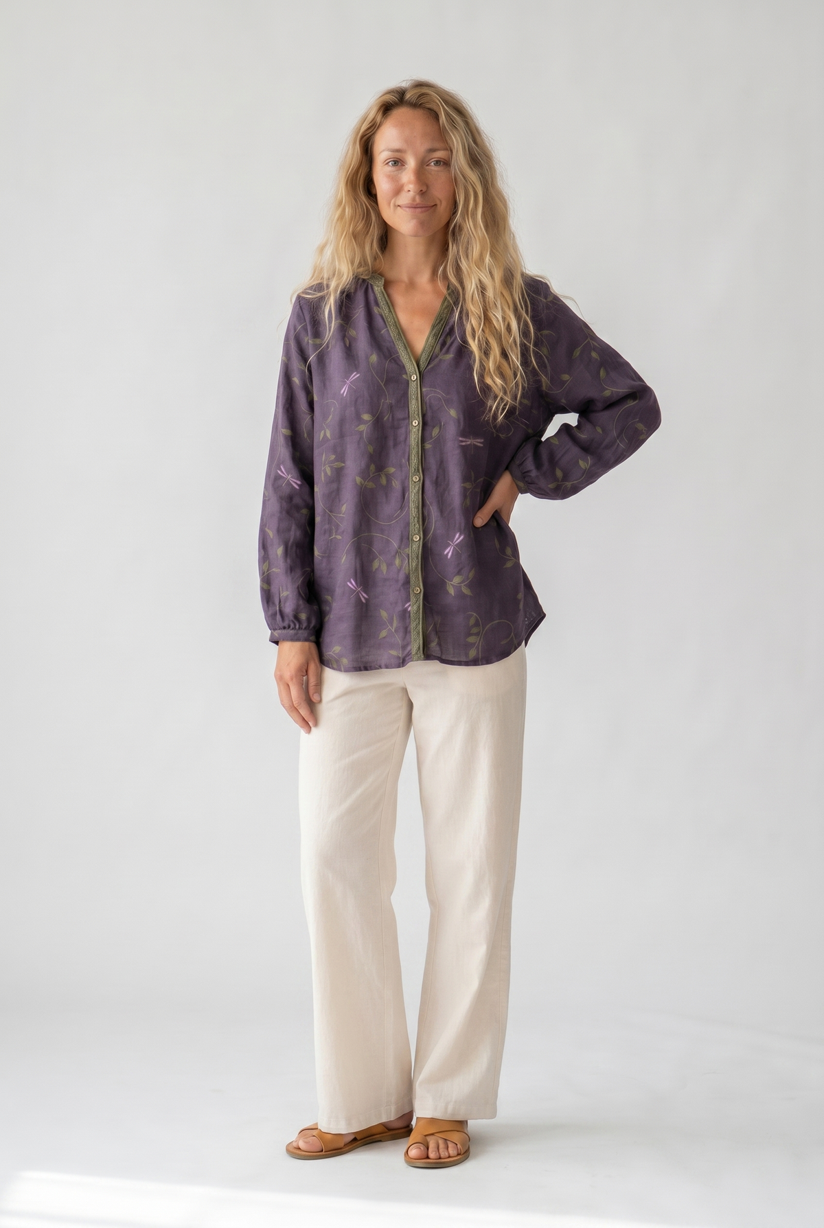 Women’s Blouse | Printed V-Neck Long Sleeve