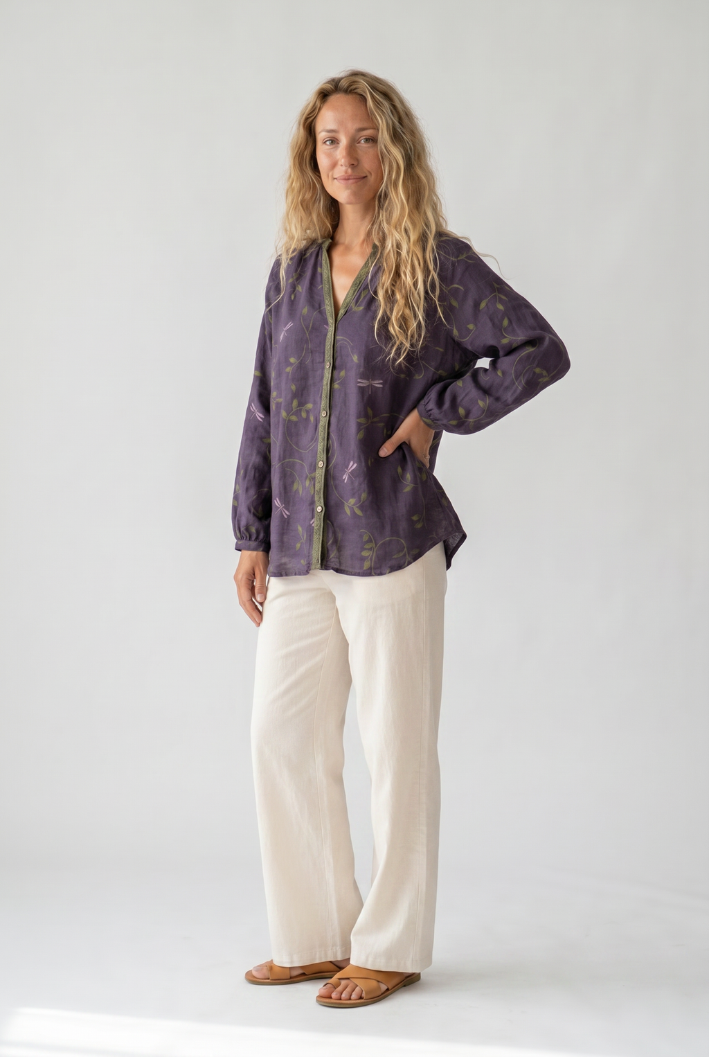 Women’s Blouse | Printed V-Neck Long Sleeve