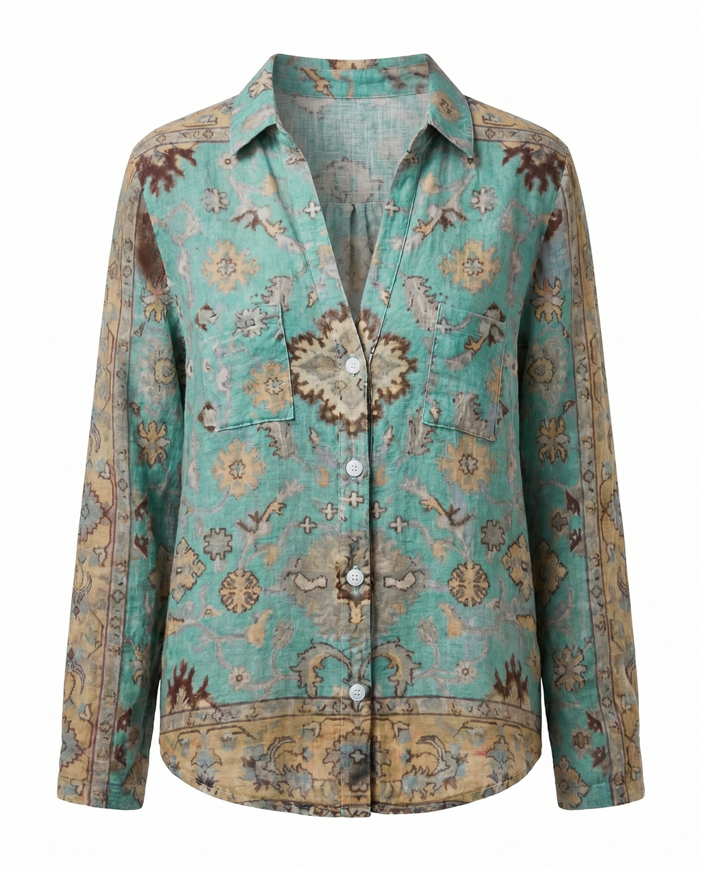 Women’s Blouse | Printed V-Neck Long Sleeve