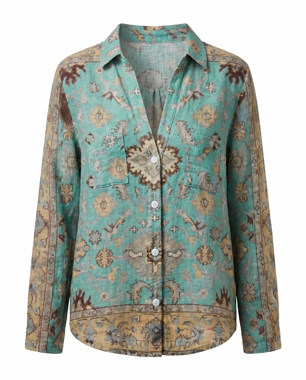Women’s Blouse | Printed V-Neck Long Sleeve