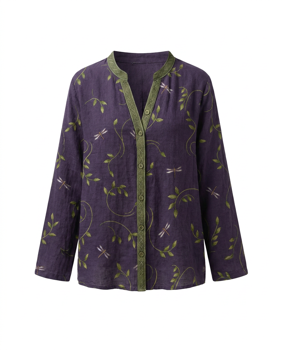 Women’s Blouse | Printed V-Neck Long Sleeve