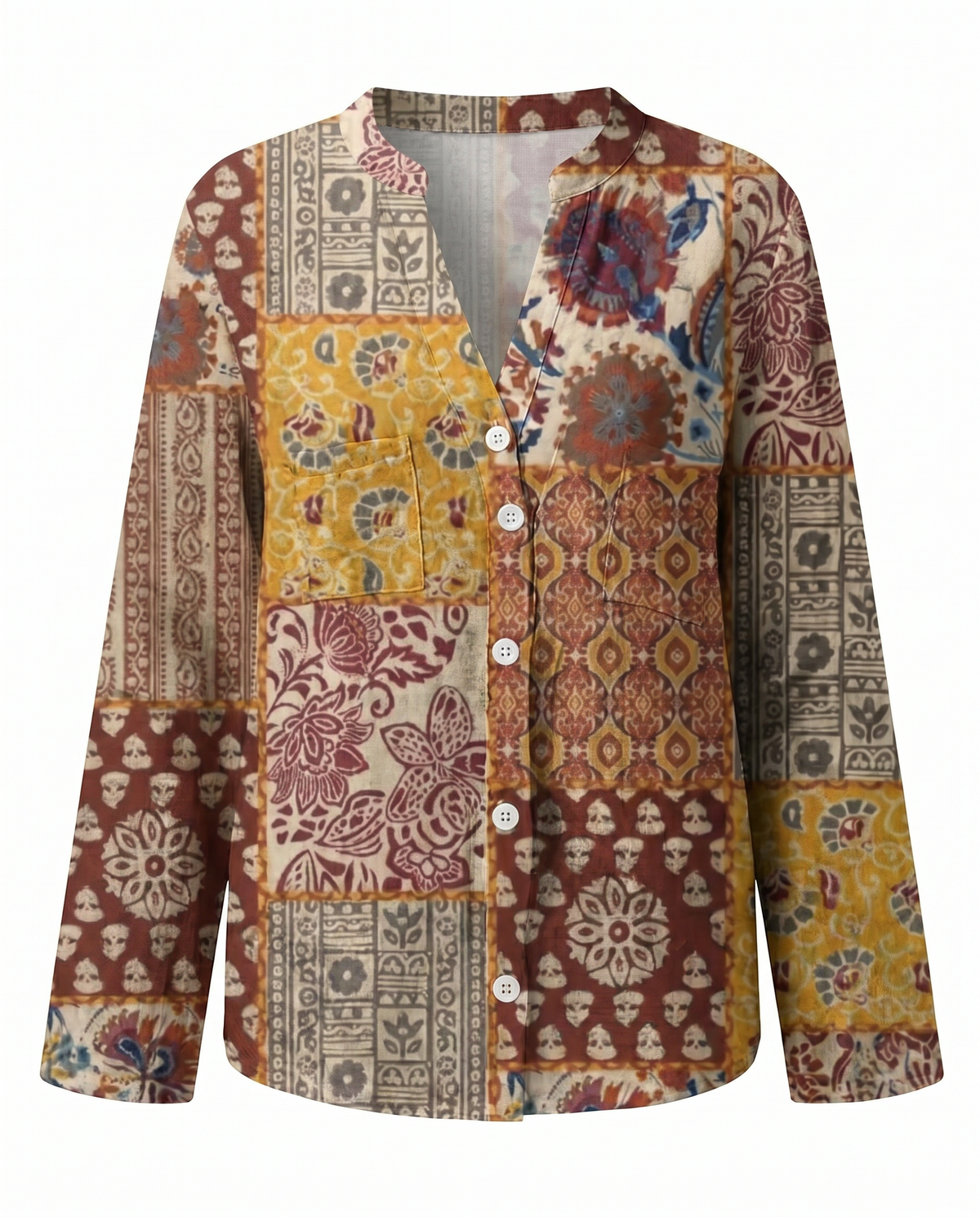 Women’s Blouse | Printed V-Neck Long Sleeve